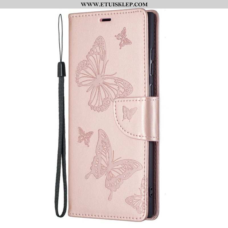 Etui Folio do Samsung Galaxy S22 Ultra 5G Motyle W Locie Z Smyczą